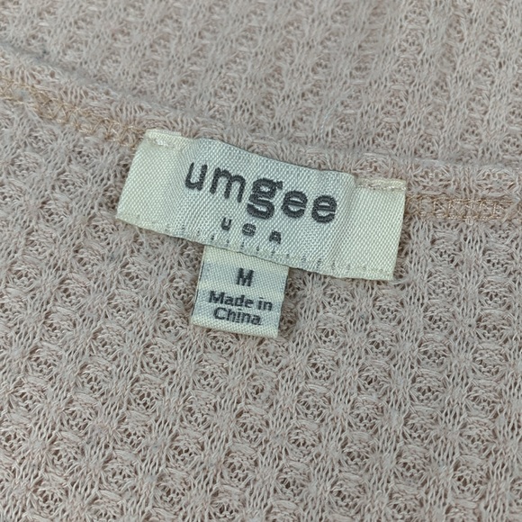 Umgee Cream Waffle Knit Long Sleeve Thermal with Leopard Print Sleeve Hem Accent - Picture 3 of 6